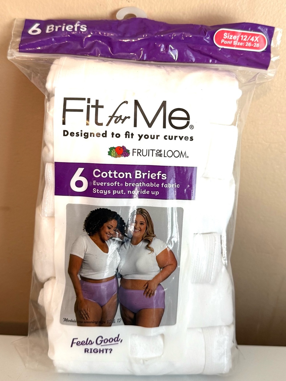 FRUIT OF THE LOOM FIT FOR ME WOMEN'S SIZE 12/4X 6 PACK WHITE COTTON BRIEFS NEW